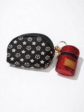 Cute Coin Purse & Red Glitter Earbud Case Keychain Wallet Pouch Accessory Set